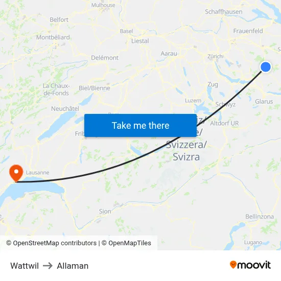 Wattwil to Allaman map