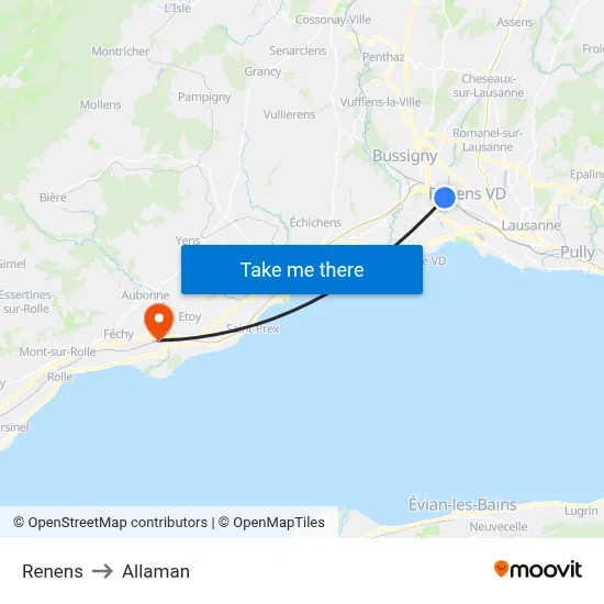 Renens to Allaman map