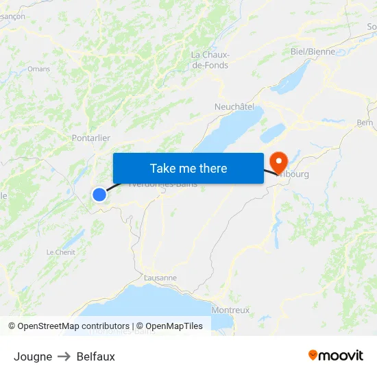 Jougne to Belfaux map