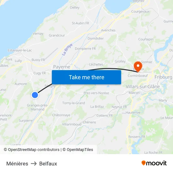 Ménières to Belfaux map