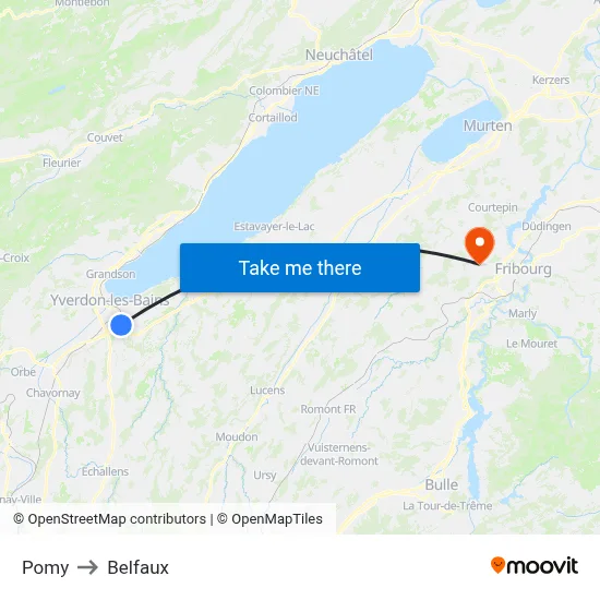 Pomy to Belfaux map