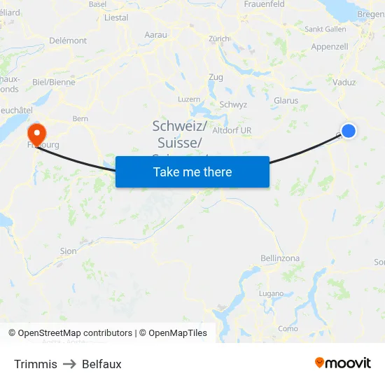 Trimmis to Belfaux map