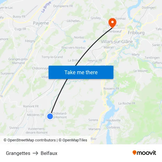 Grangettes to Belfaux map