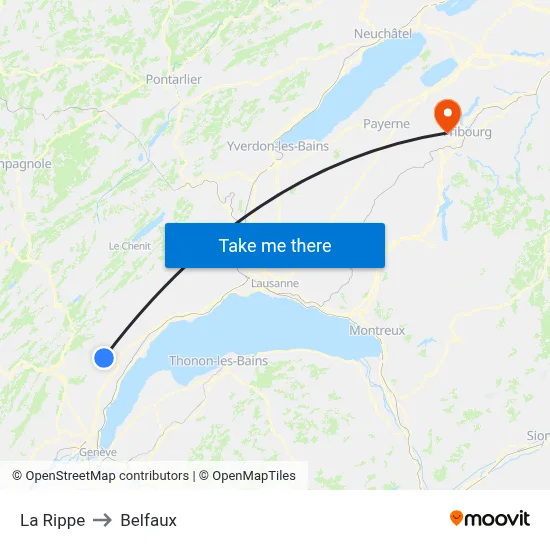La Rippe to Belfaux map