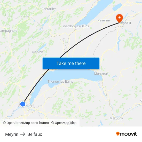 Meyrin to Belfaux map