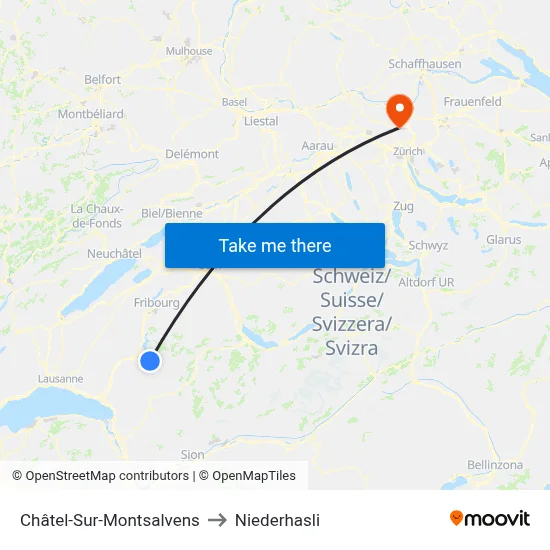 Châtel-Sur-Montsalvens to Niederhasli map