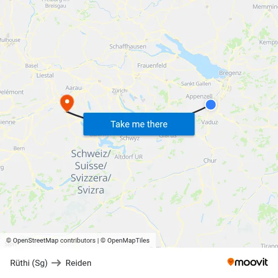 Rüthi (Sg) to Reiden map
