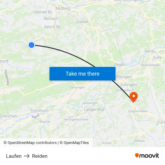 Laufen to Reiden map