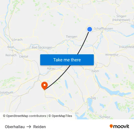 Oberhallau to Reiden map