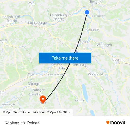 Koblenz to Reiden map
