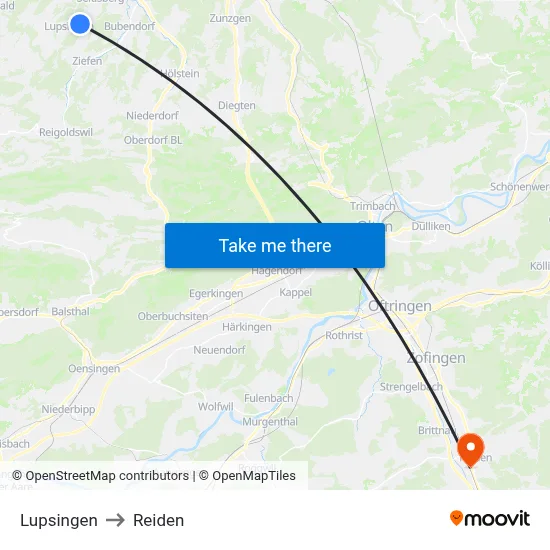 Lupsingen to Reiden map