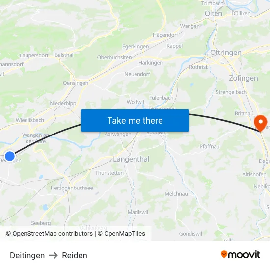 Deitingen to Reiden map