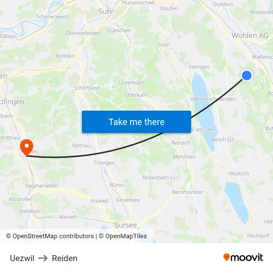 Uezwil to Reiden map