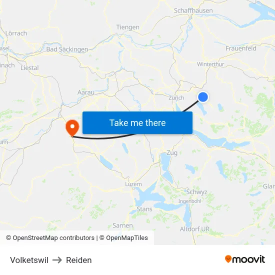 Volketswil to Reiden map