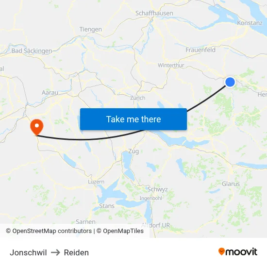 Jonschwil to Reiden map