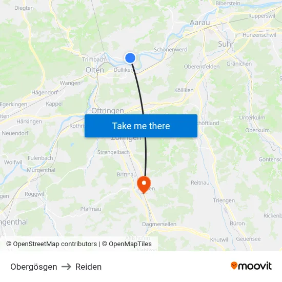 Obergösgen to Reiden map