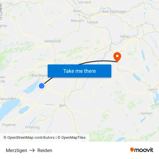 Merzligen to Reiden map