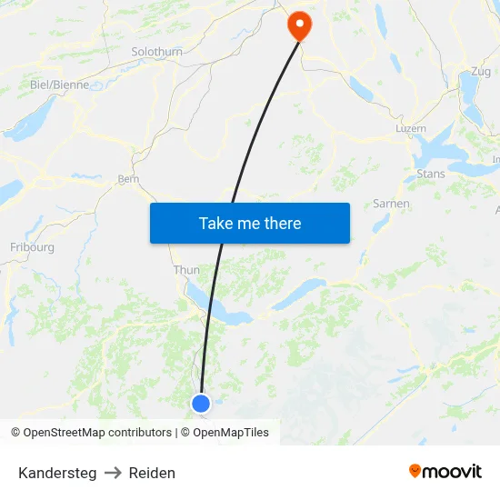 Kandersteg to Reiden map