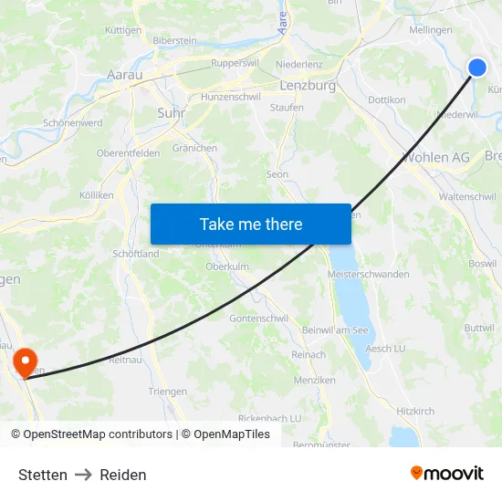 Stetten to Reiden map