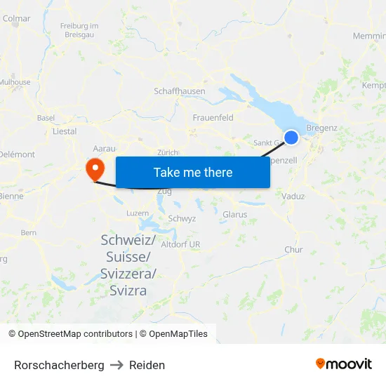 Rorschacherberg to Reiden map