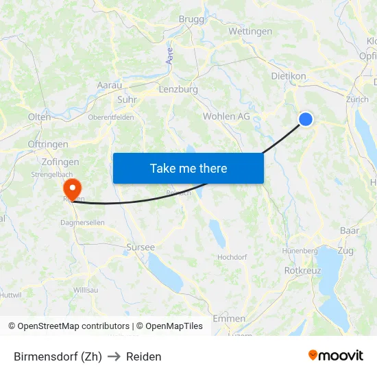 Birmensdorf (Zh) to Reiden map