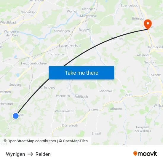 Wynigen to Reiden map