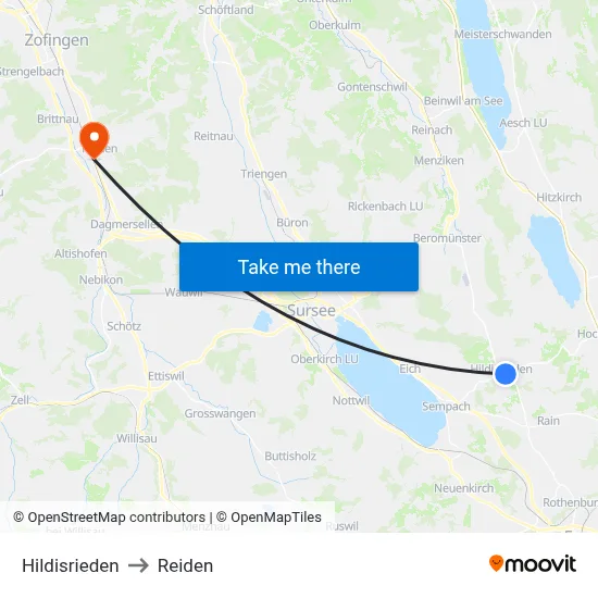 Hildisrieden to Reiden map