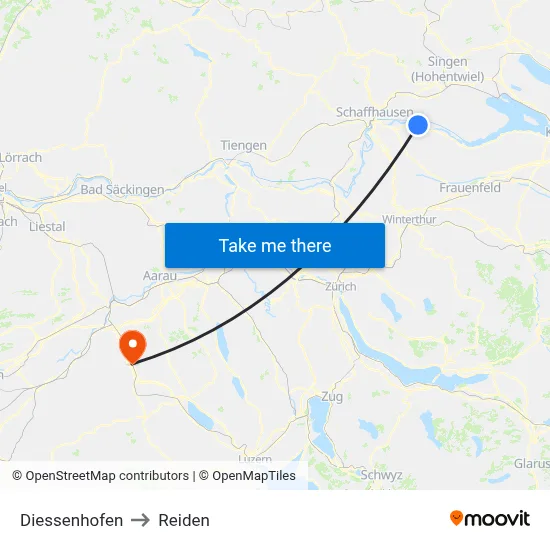 Diessenhofen to Reiden map