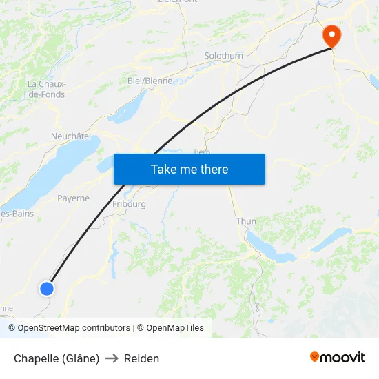 Chapelle (Glâne) to Reiden map