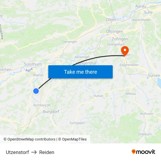 Utzenstorf to Reiden map