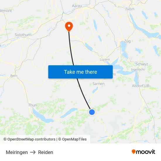 Meiringen to Reiden map