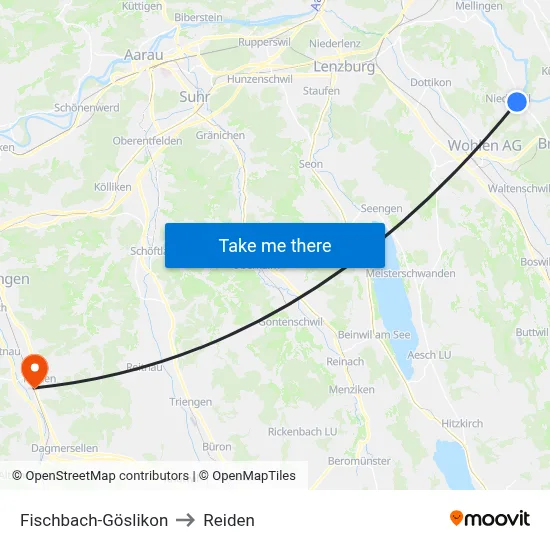 Fischbach-Göslikon to Reiden map
