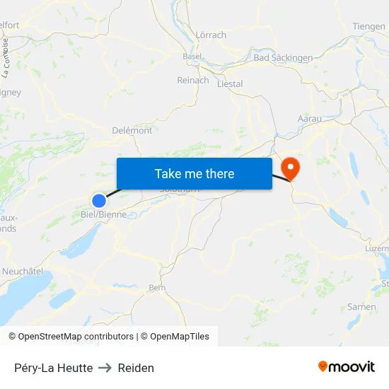 Péry-La Heutte to Reiden map
