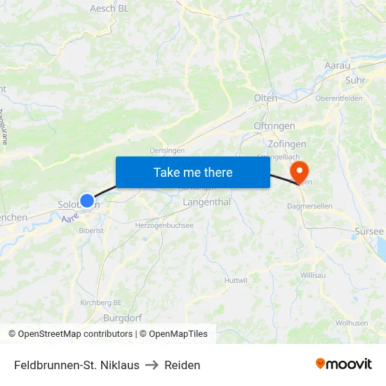 Feldbrunnen-St. Niklaus to Reiden map