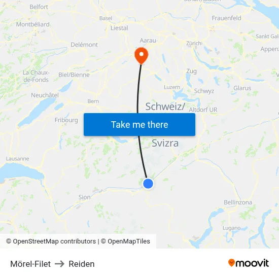 Mörel-Filet to Reiden map