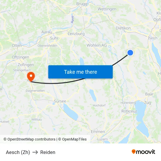 Aesch (Zh) to Reiden map