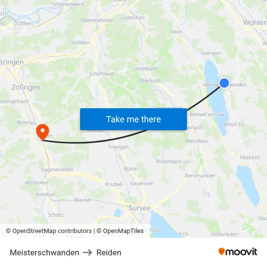 Meisterschwanden to Reiden map