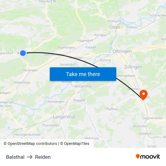 Balsthal to Reiden map