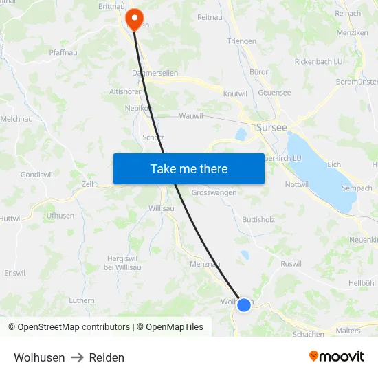 Wolhusen to Reiden map