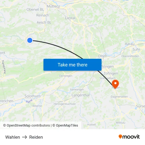 Wahlen to Reiden map
