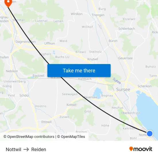 Nottwil to Reiden map
