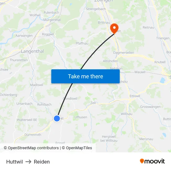 Huttwil to Reiden map
