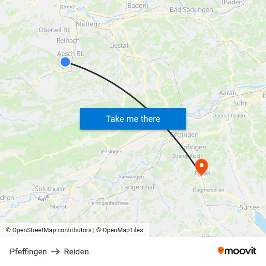 Pfeffingen to Reiden map