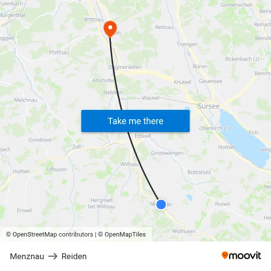 Menznau to Reiden map