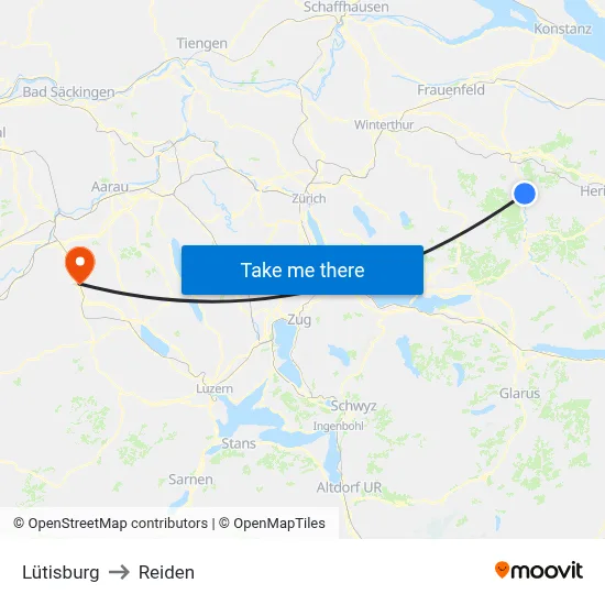 Lütisburg to Reiden map
