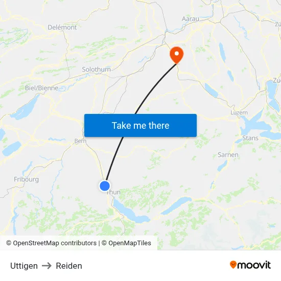 Uttigen to Reiden map