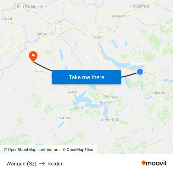 Wangen (Sz) to Reiden map