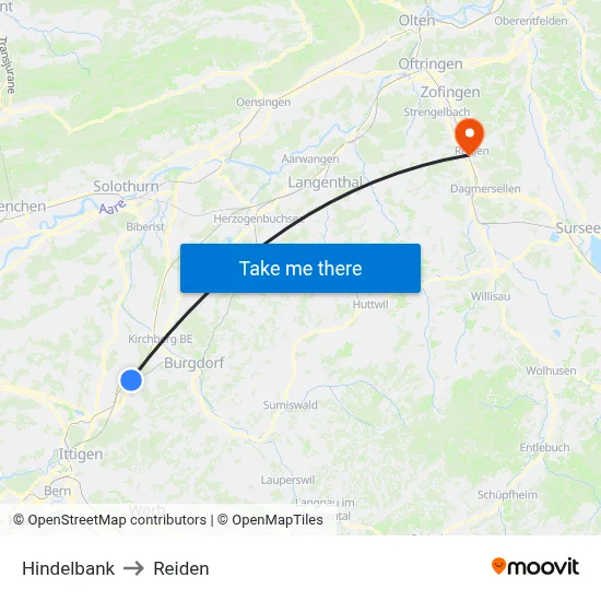 Hindelbank to Reiden map