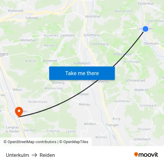 Unterkulm to Reiden map