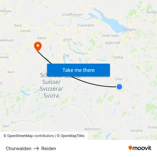 Churwalden to Reiden map